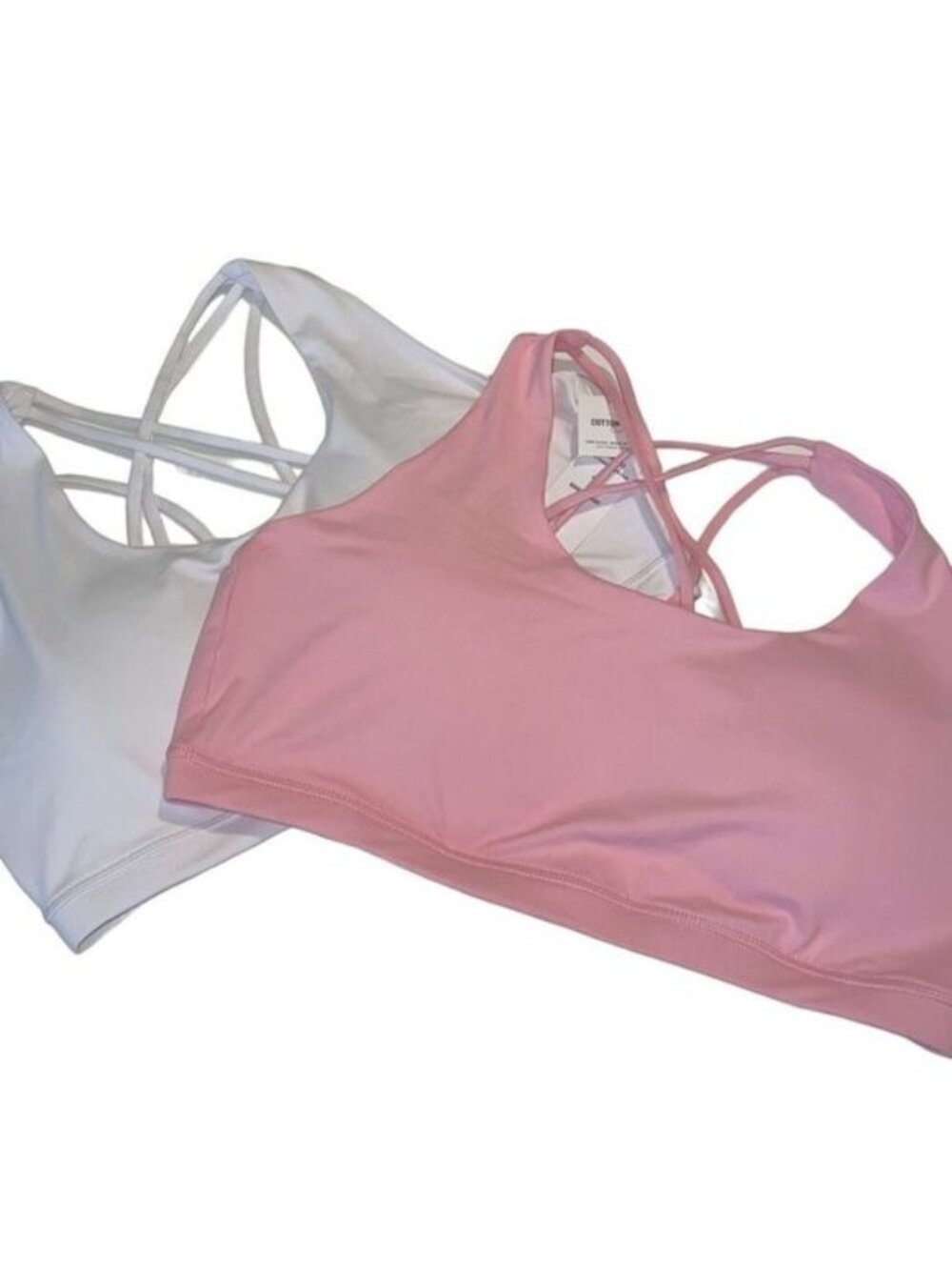 Cotton On Set of 2 White and Pink Curve Strappy Padded Sports Bra Size 16 NWT